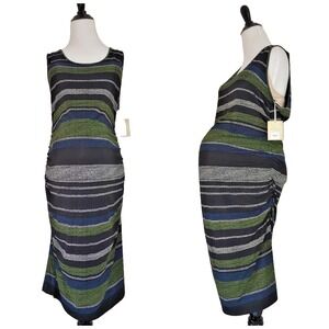 New A Glow Maternity Sleeveless Tank Dress Women XL 16 18 Black Blue Stripe Dot